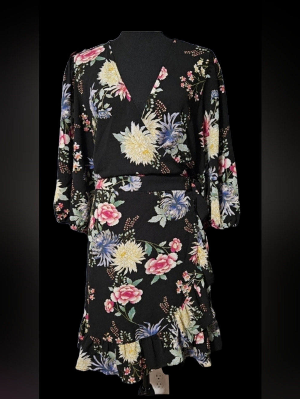 NWT City Chic Marina Dress Black, Floral Wrap Dress Plus Sz 20/Large